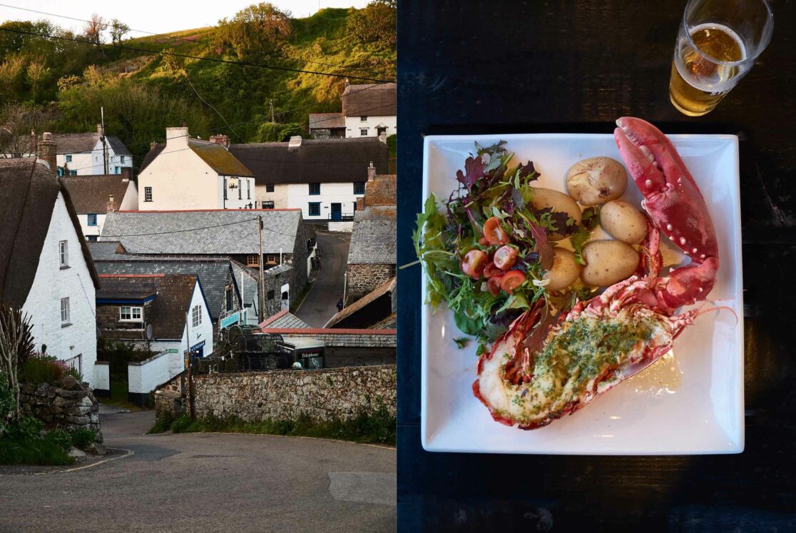 Collage, Dorf und Speise, Cornwall